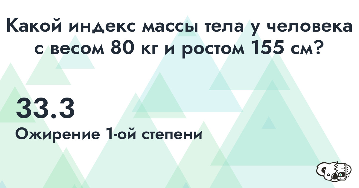 Индекс Массы Тела (ИМТ) для человека с весом 80 кг. и ростом 155 см.