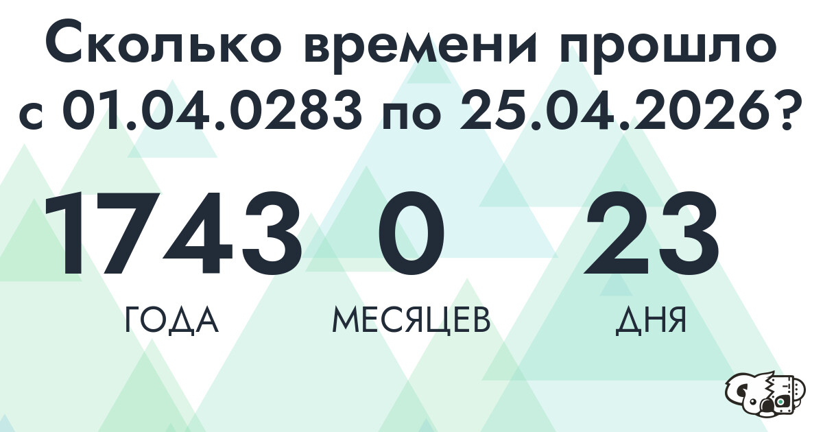 Сколько времени прошло с 1 апреля 283 года по 25 апреля 2026 года