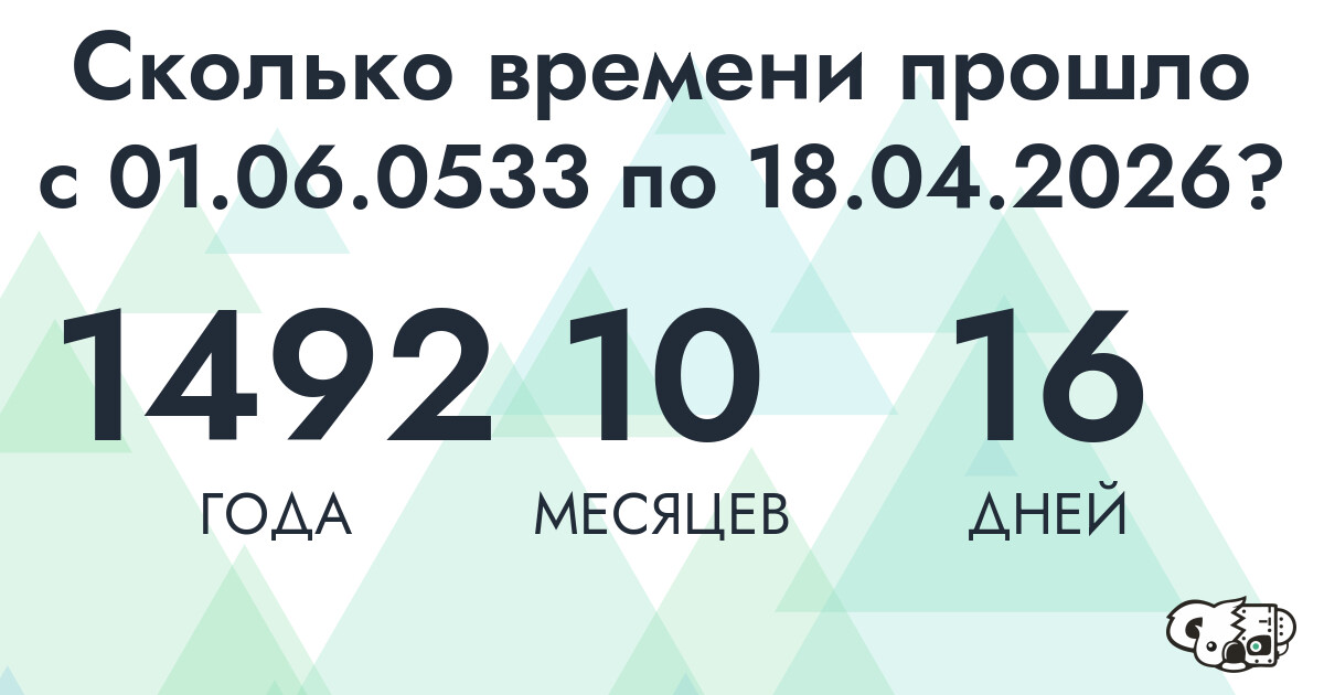 Сколько времени прошло с 1 июня 533 года по 18 апреля 2026 года