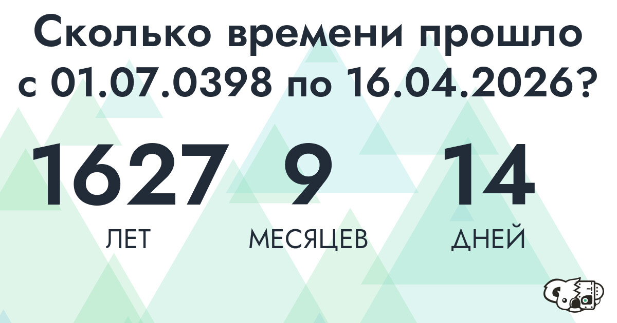 Сколько времени прошло с 1 июля 398 года по 16 апреля 2026 года