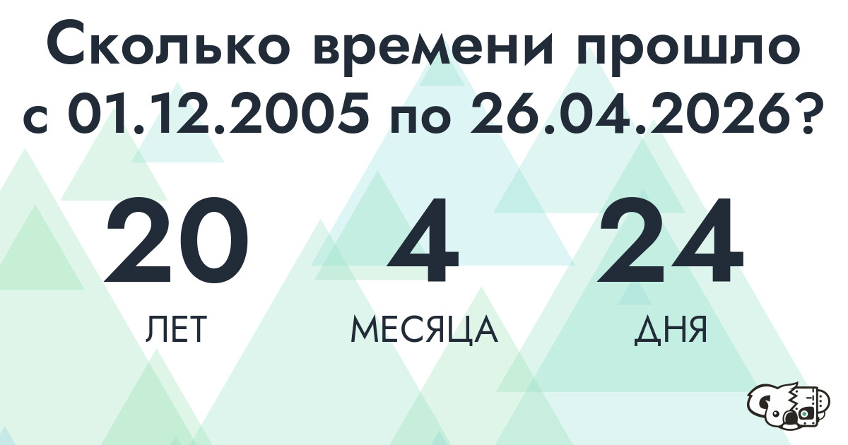 Сколько времени прошло с 1 декабря 2005 года по 26 апреля 2026 года