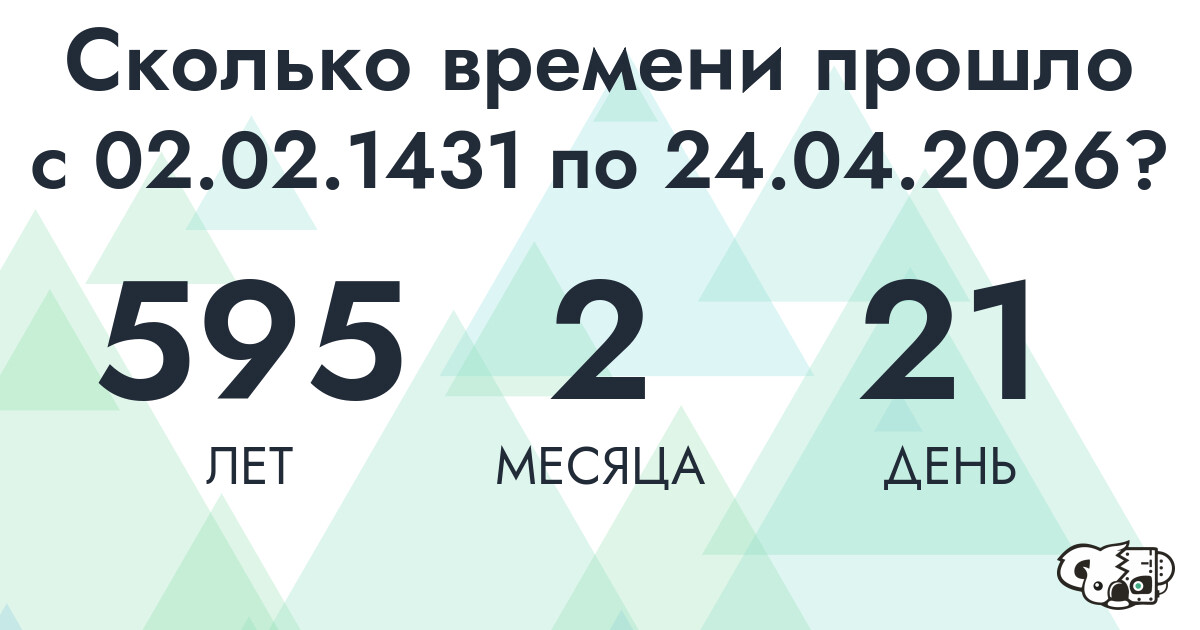 Сколько времени прошло с 2 февраля 1431 года по 24 апреля 2026 года