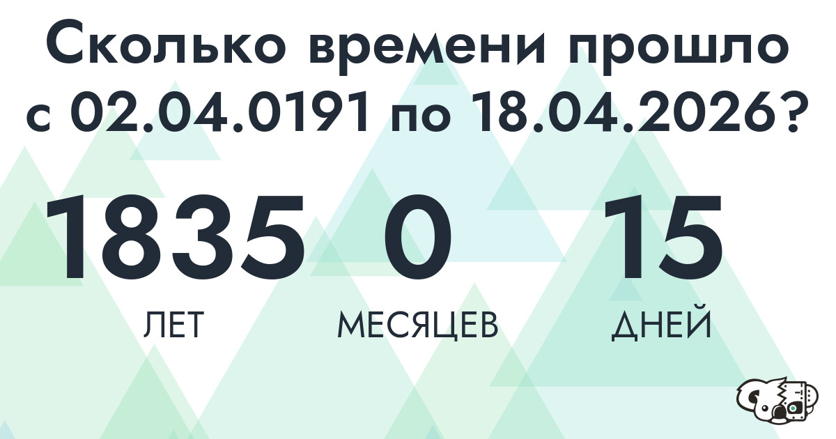 Сколько времени прошло с 2 апреля 191 года по 18 апреля 2026 года
