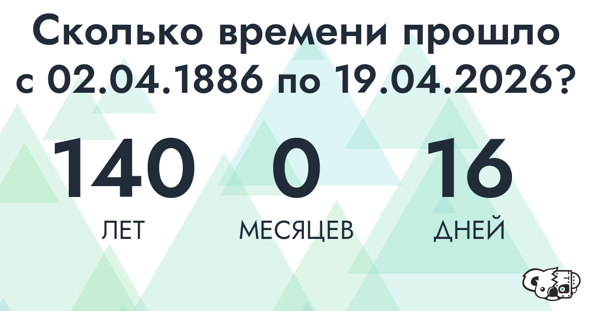 Сколько времени прошло с 2 апреля 1886 года по 19 апреля 2026 года