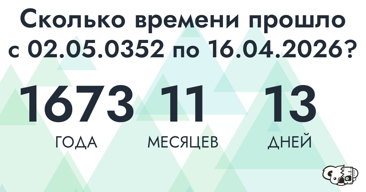 Сколько времени прошло с 2 мая 352 года по 16 апреля 2026 года