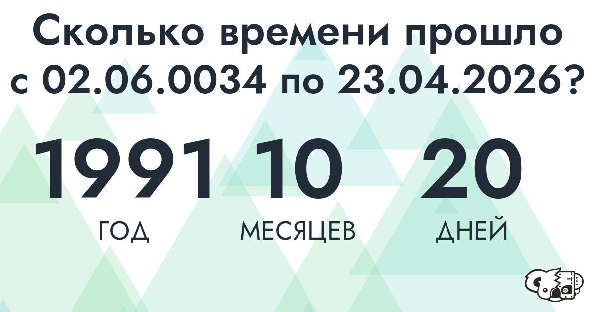Сколько времени прошло с 2 июня 34 года по 23 апреля 2026 года