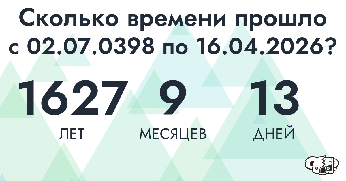 Сколько времени прошло с 2 июля 398 года по 16 апреля 2026 года