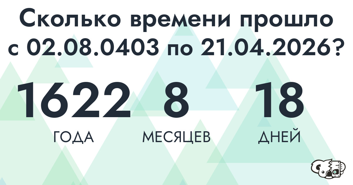Сколько времени прошло с 2 августа 403 года по 21 апреля 2026 года