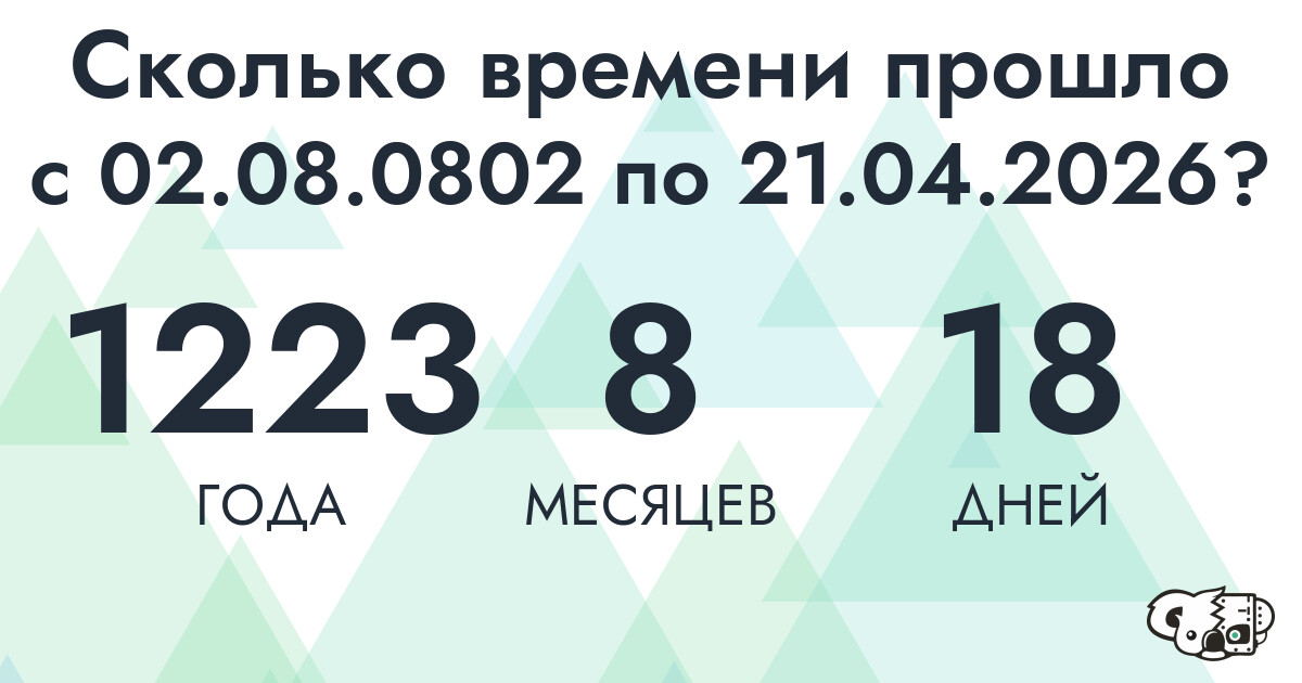 Сколько времени прошло с 2 августа 802 года по 21 апреля 2026 года