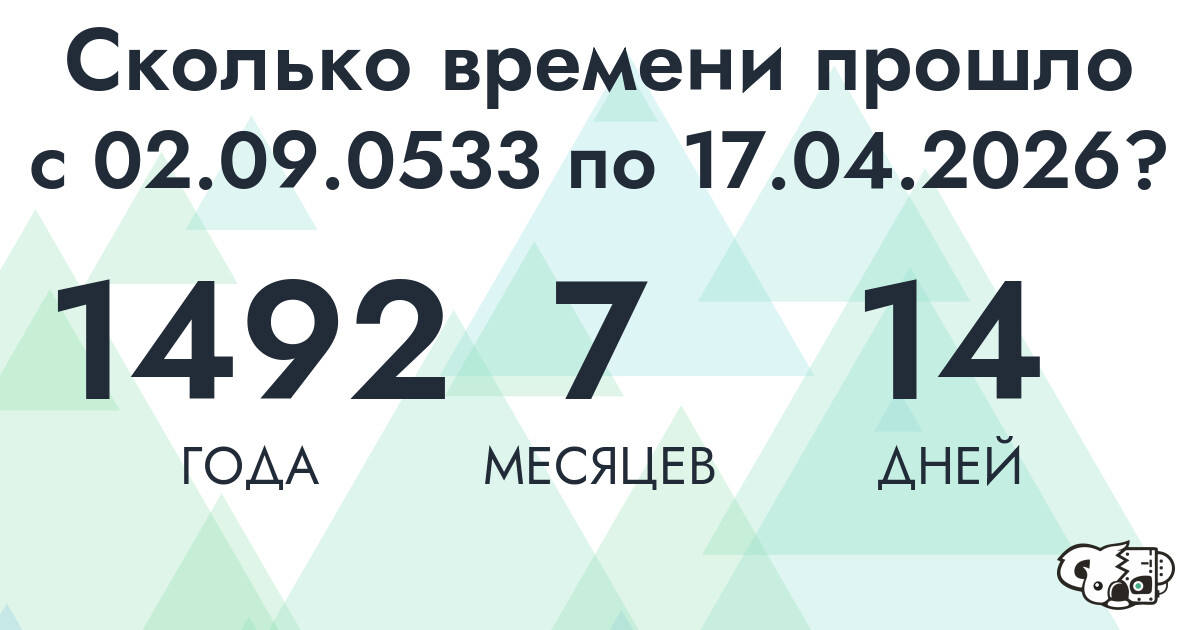 Сколько времени прошло с 2 сентября 533 года по 17 апреля 2026 года