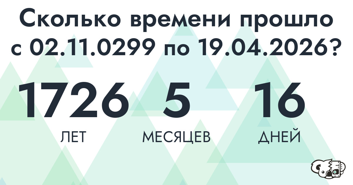 Сколько времени прошло с 2 ноября 299 года по 19 апреля 2026 года