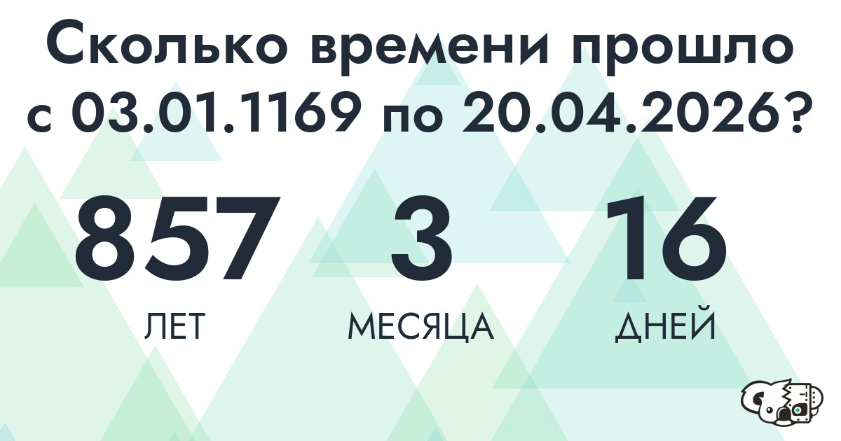Сколько времени прошло с 3 января 1169 года по 20 апреля 2026 года