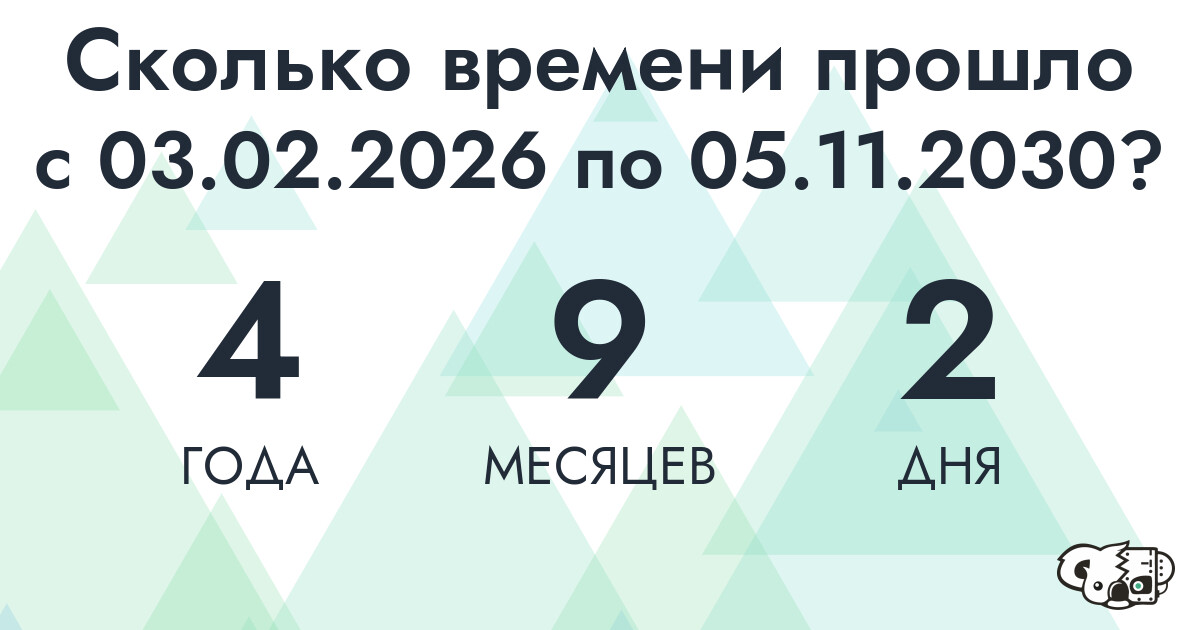 Сколько времени прошло с 3 февраля 2026 года по 5 ноября 2030 года