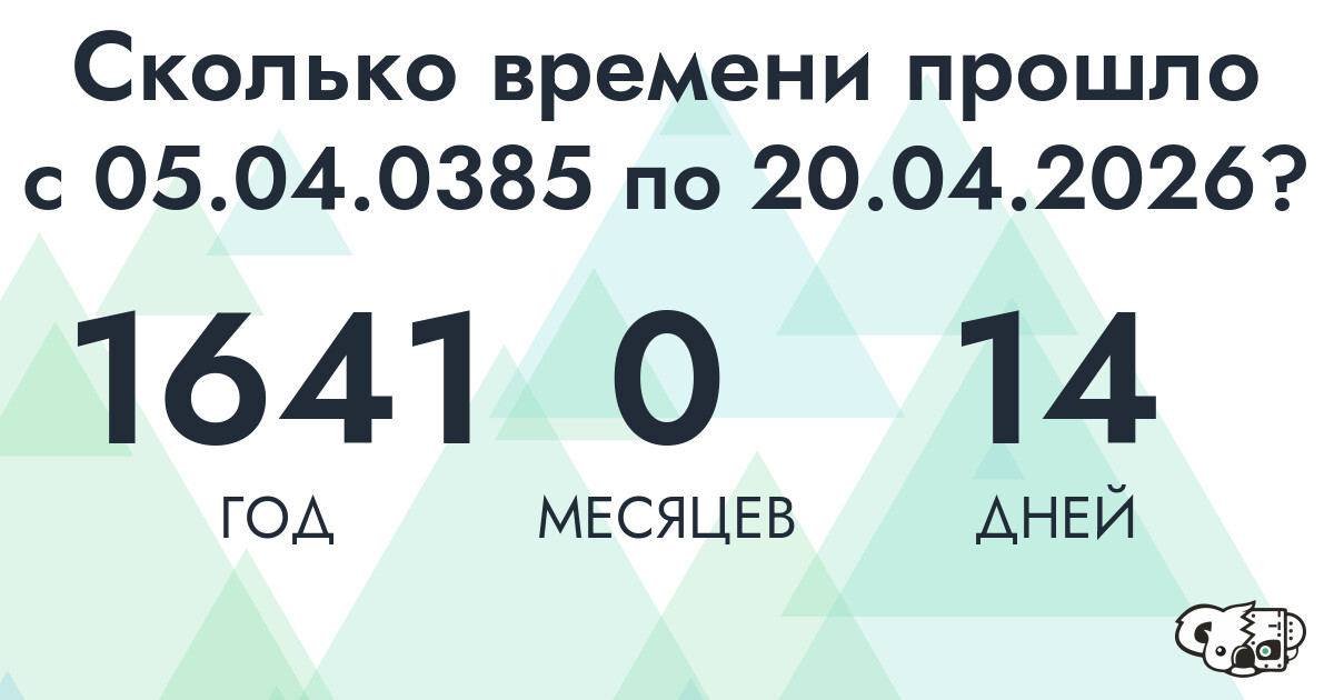 Сколько времени прошло с 5 апреля 385 года по 20 апреля 2026 года