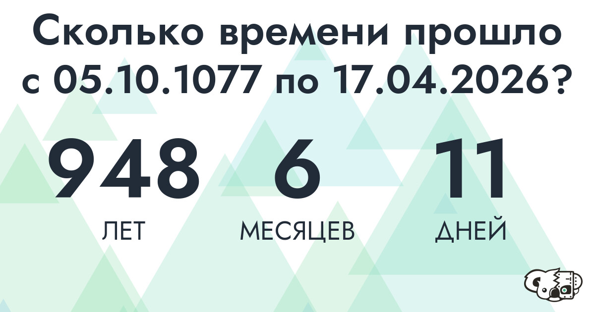 Сколько времени прошло с 5 октября 1077 года по 17 апреля 2026 года