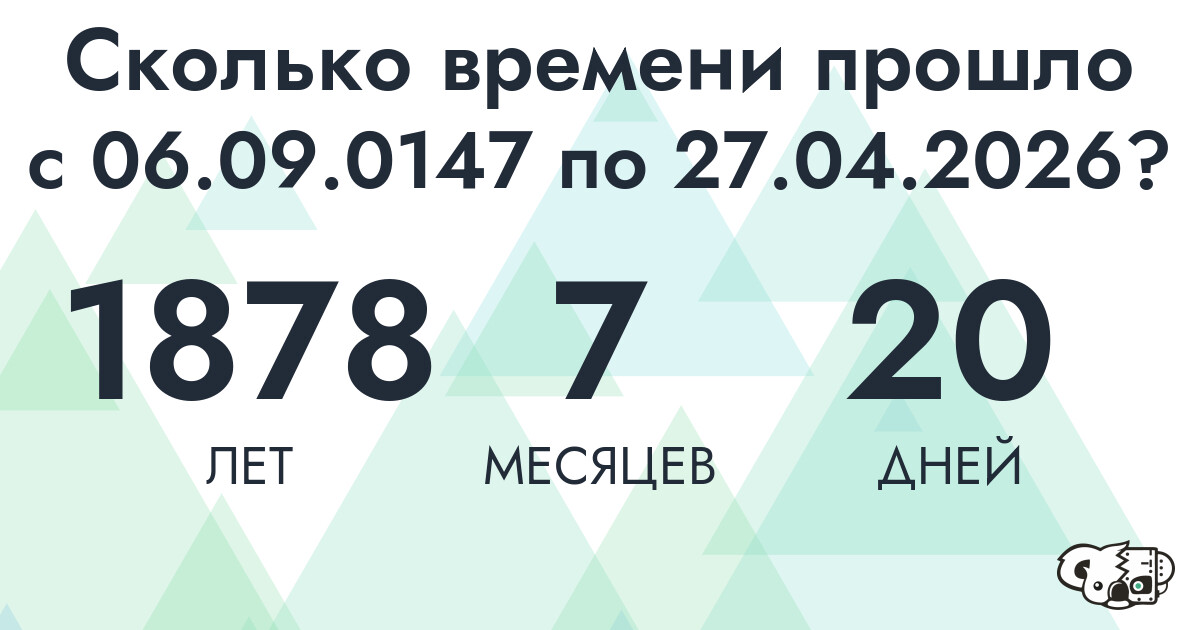 Сколько времени прошло с 6 сентября 147 года по 27 апреля 2026 года