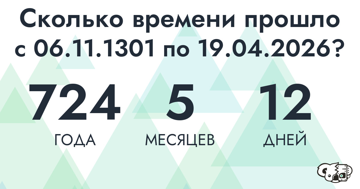 Сколько времени прошло с 6 ноября 1301 года по 19 апреля 2026 года