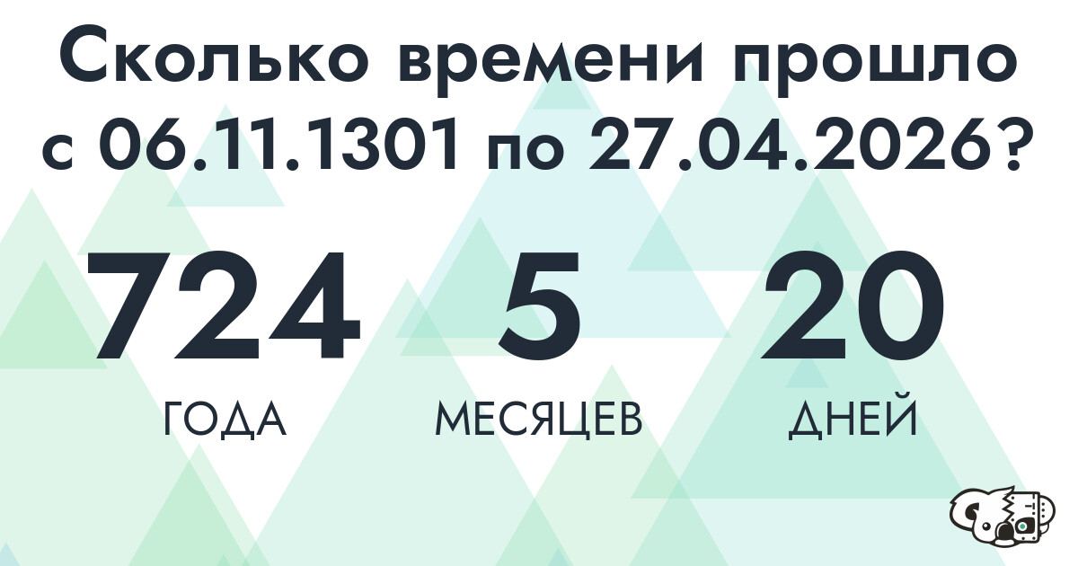 Сколько времени прошло с 6 ноября 1301 года по 27 апреля 2026 года