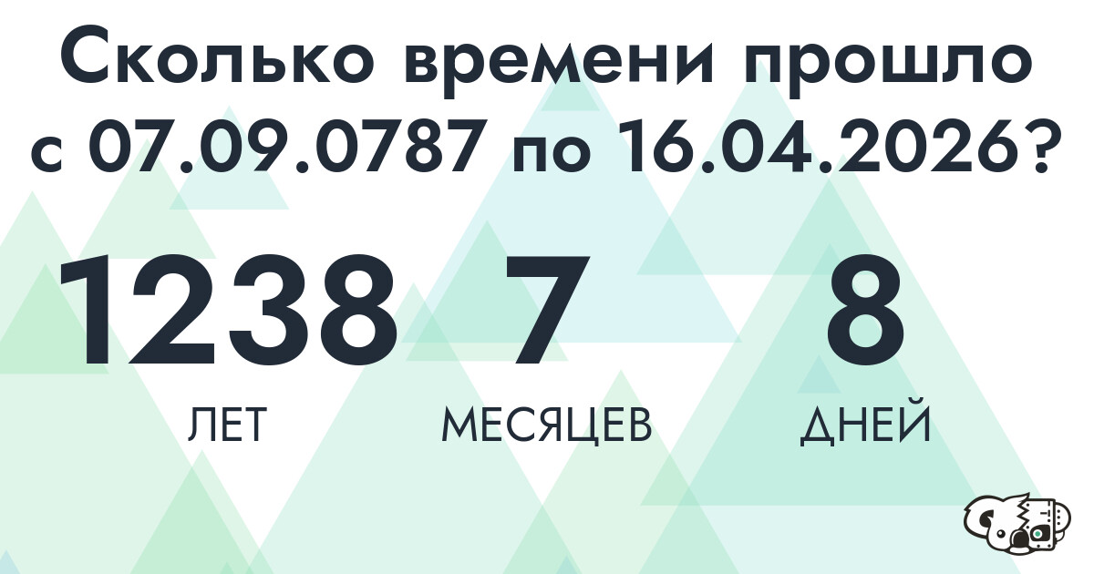 Сколько времени прошло с 7 сентября 787 года по 16 апреля 2026 года