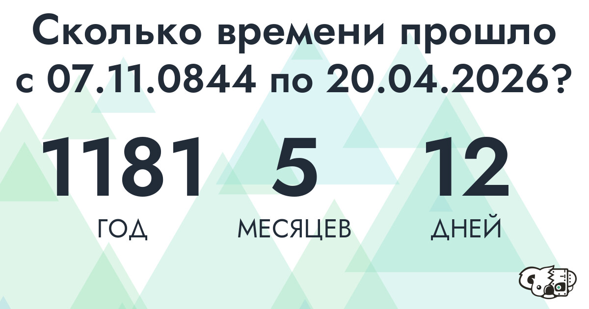 Сколько времени прошло с 7 ноября 844 года по 20 апреля 2026 года