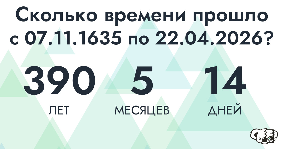 Сколько времени прошло с 7 ноября 1635 года по 22 апреля 2026 года