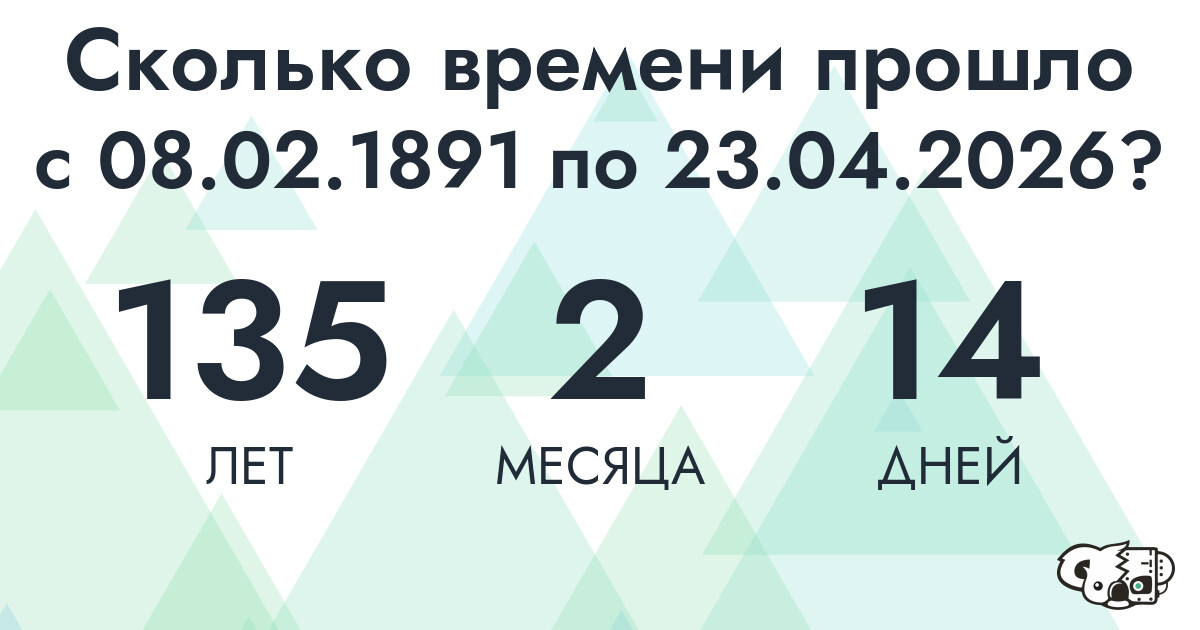 Сколько времени прошло с 8 февраля 1891 года по 23 апреля 2026 года