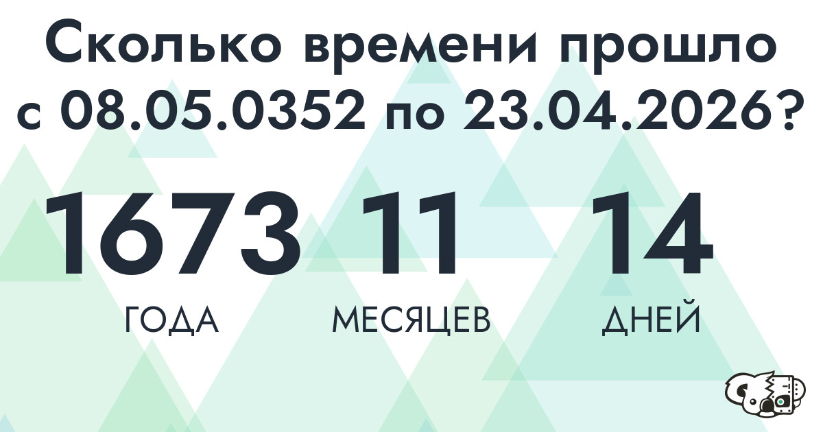 Сколько времени прошло с 8 мая 352 года по 23 апреля 2026 года