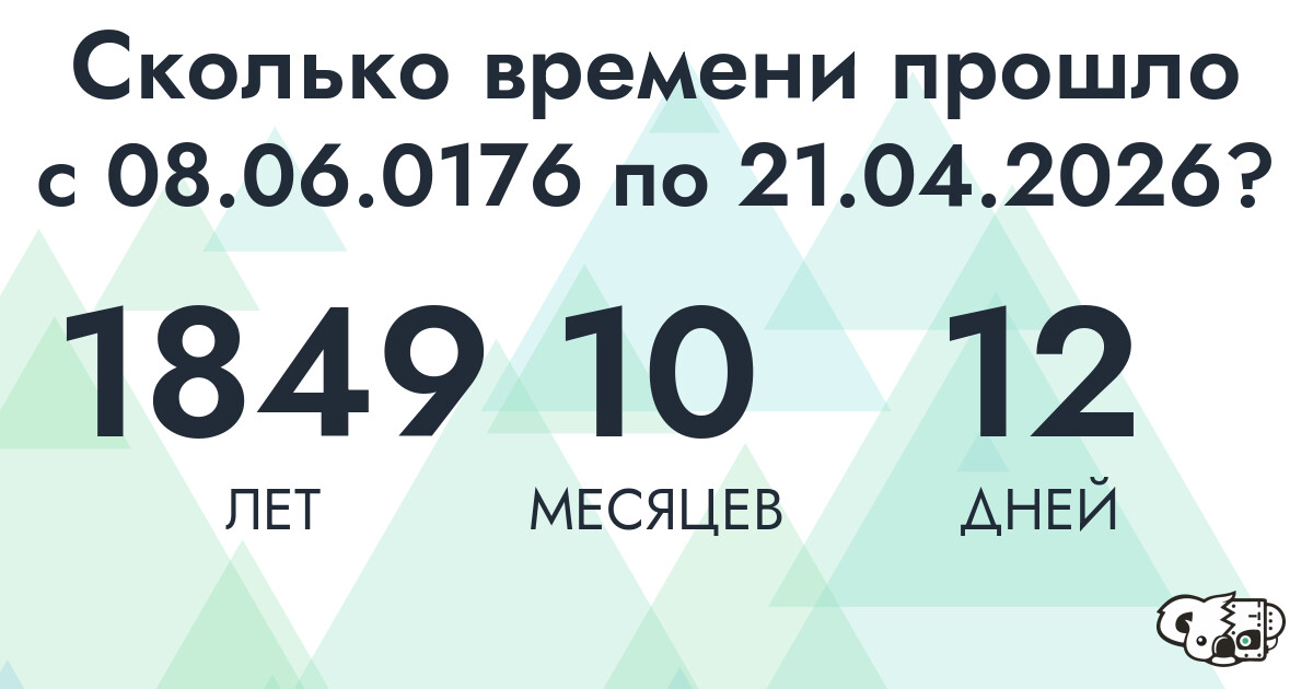Сколько времени прошло с 8 июня 176 года по 21 апреля 2026 года