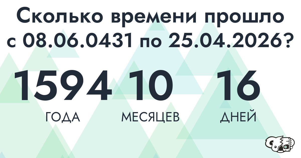 Сколько времени прошло с 8 июня 431 года по 25 апреля 2026 года