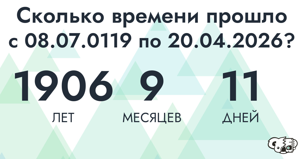 Сколько времени прошло с 8 июля 119 года по 20 апреля 2026 года