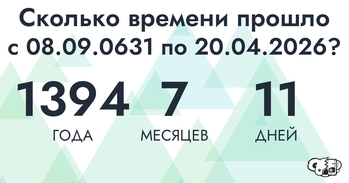 Сколько времени прошло с 8 сентября 631 года по 20 апреля 2026 года