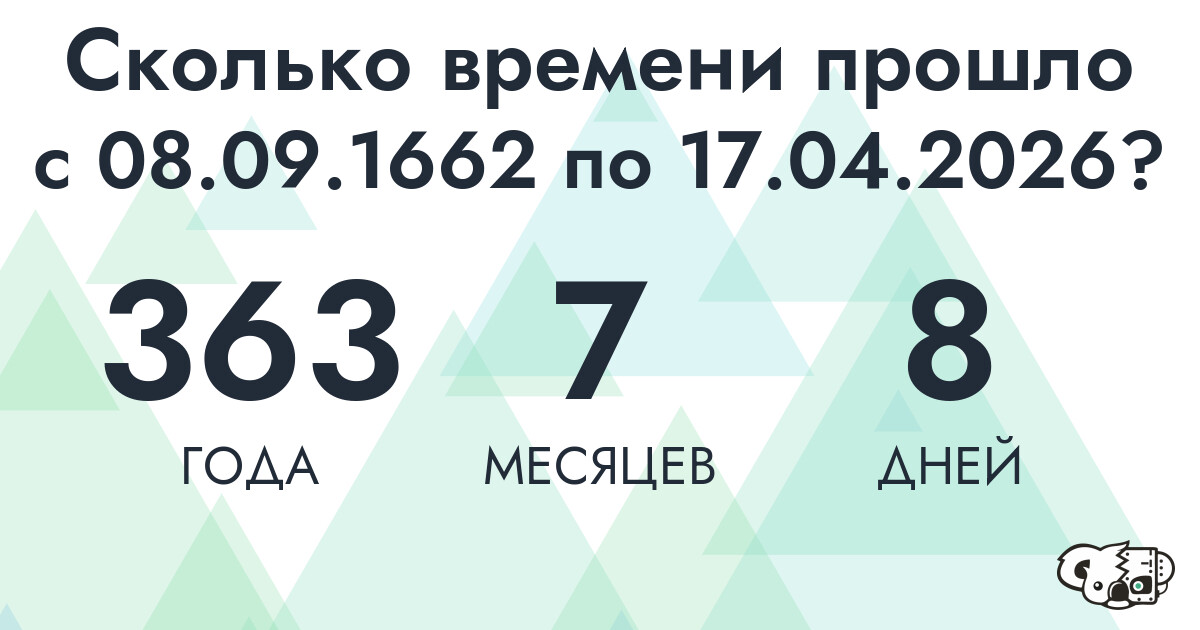 Сколько времени прошло с 8 сентября 1662 года по 17 апреля 2026 года
