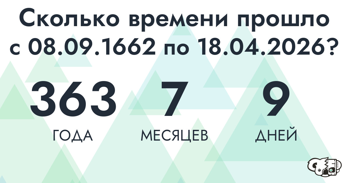 Сколько времени прошло с 8 сентября 1662 года по 18 апреля 2026 года