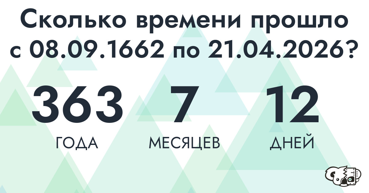 Сколько времени прошло с 8 сентября 1662 года по 21 апреля 2026 года