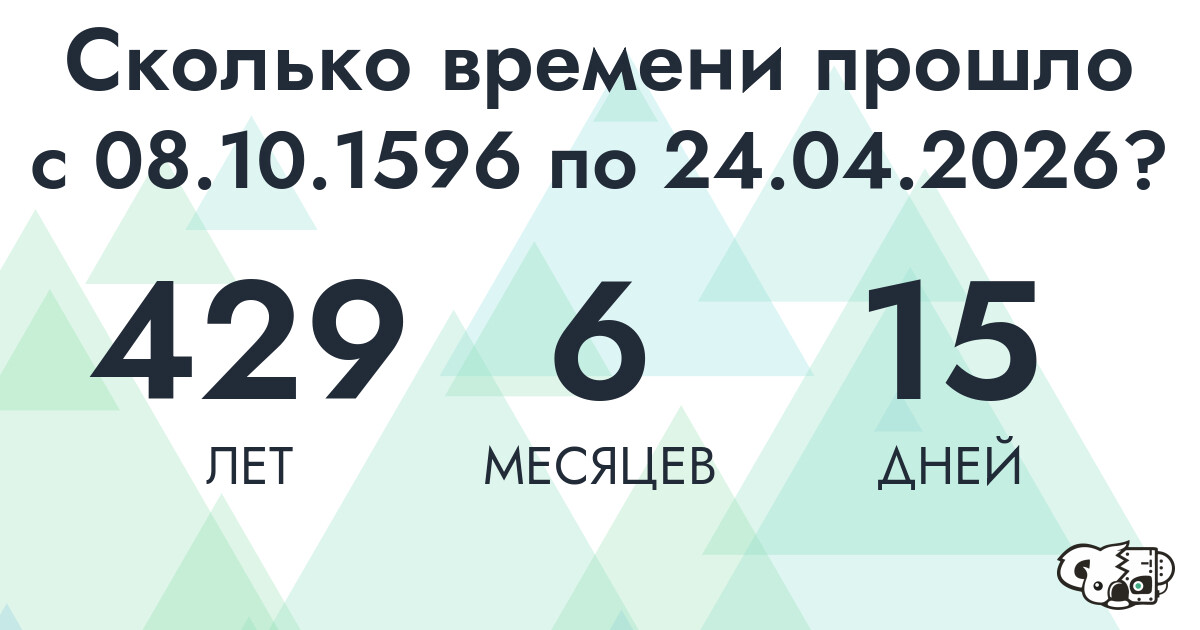 Сколько времени прошло с 8 октября 1596 года по 24 апреля 2026 года