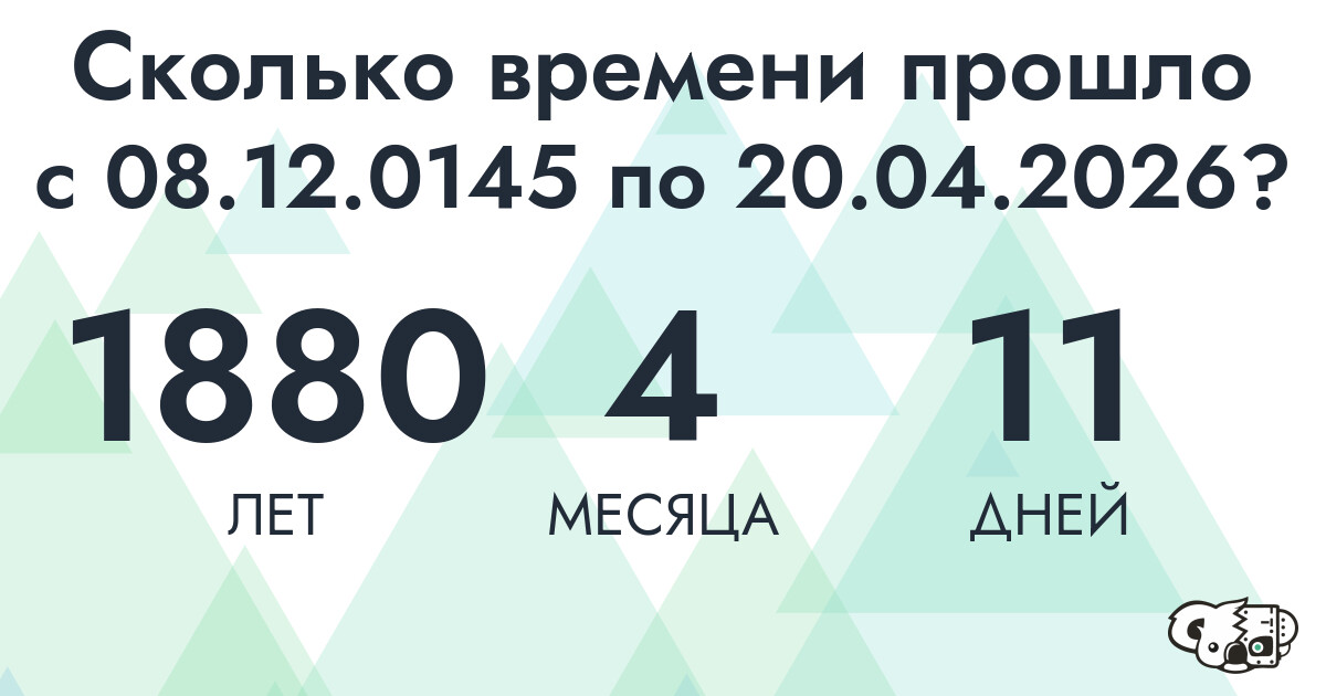 Сколько времени прошло с 8 декабря 145 года по 20 апреля 2026 года