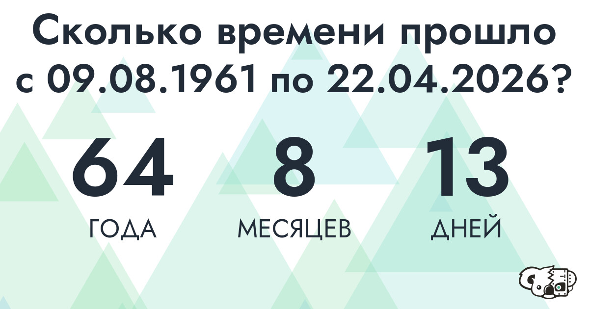 Сколько времени прошло с 9 августа 1961 года по 22 апреля 2026 года
