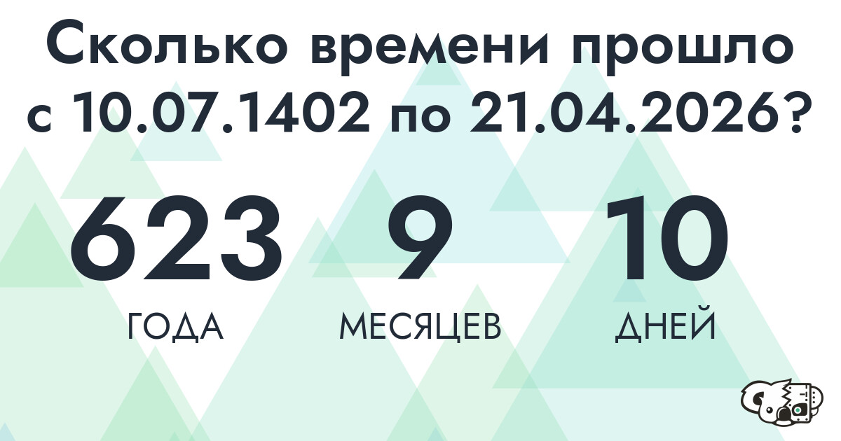 Сколько времени прошло с 10 июля 1402 года по 21 апреля 2026 года