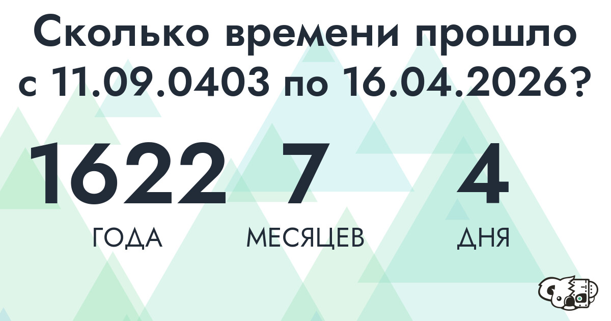 Сколько времени прошло с 11 сентября 403 года по 16 апреля 2026 года