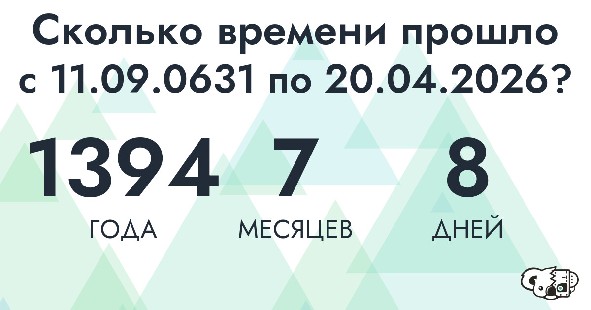 Сколько времени прошло с 11 сентября 631 года по 20 апреля 2026 года
