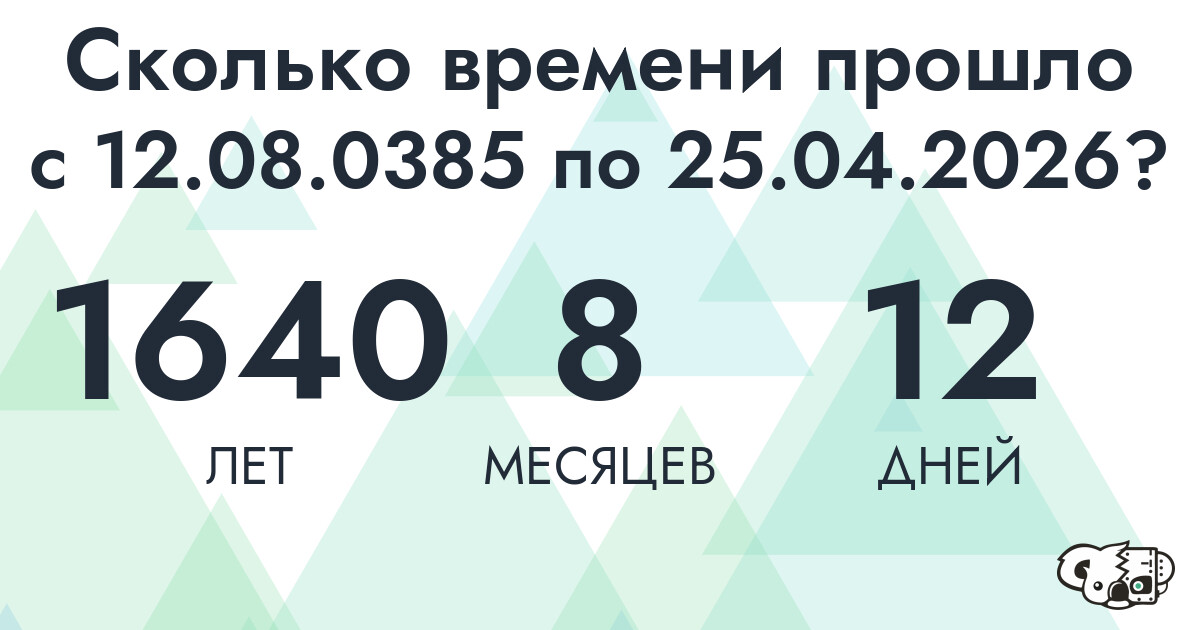 Сколько времени прошло с 12 августа 385 года по 25 апреля 2026 года