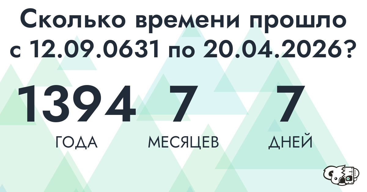 Сколько времени прошло с 12 сентября 631 года по 20 апреля 2026 года