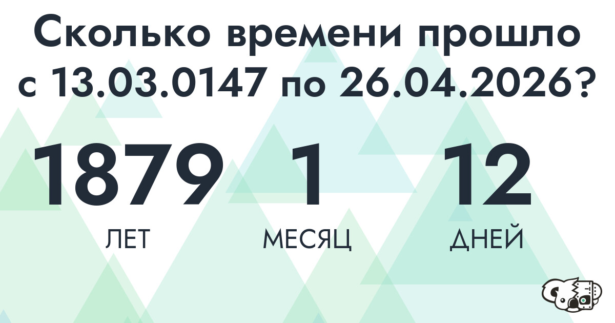 Сколько времени прошло с 13 марта 147 года по 26 апреля 2026 года