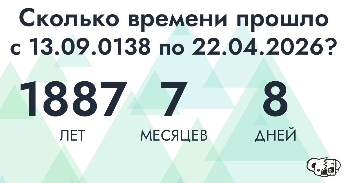 Сколько времени прошло с 13 сентября 138 года по 22 апреля 2026 года