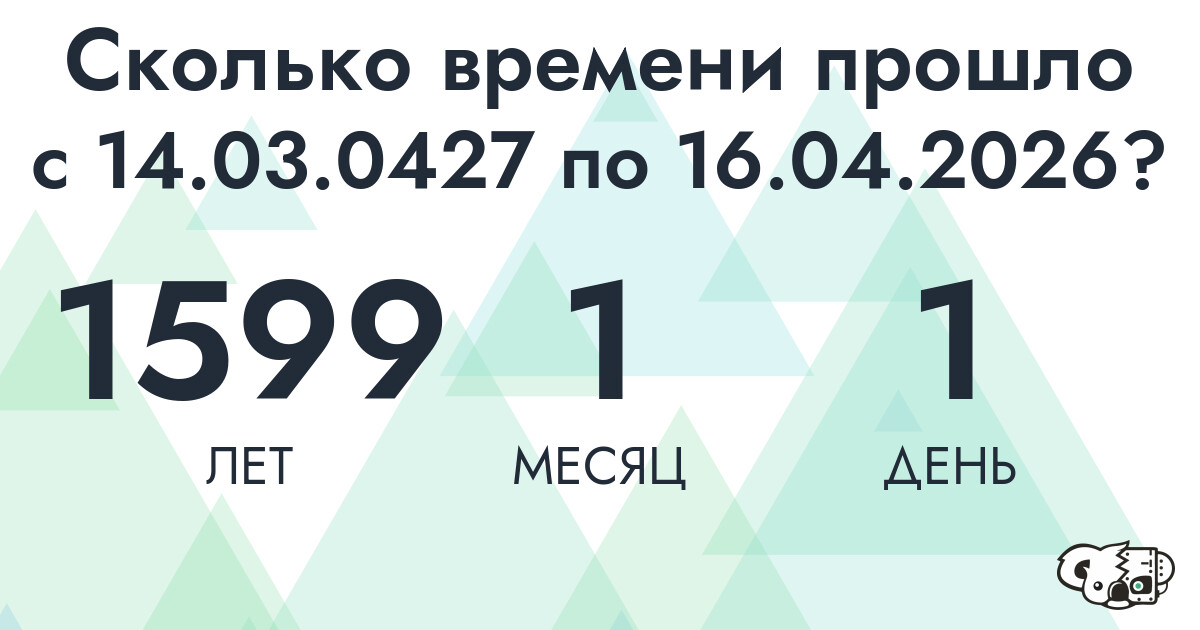Сколько времени прошло с 14 марта 427 года по 16 апреля 2026 года