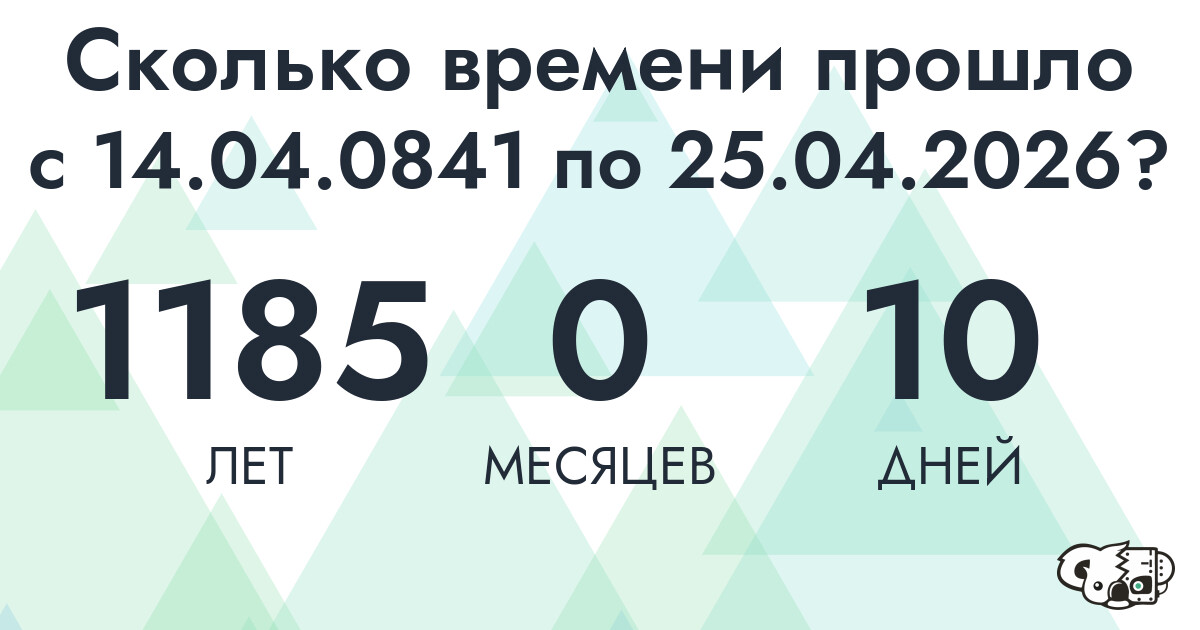 Сколько времени прошло с 14 апреля 841 года по 25 апреля 2026 года