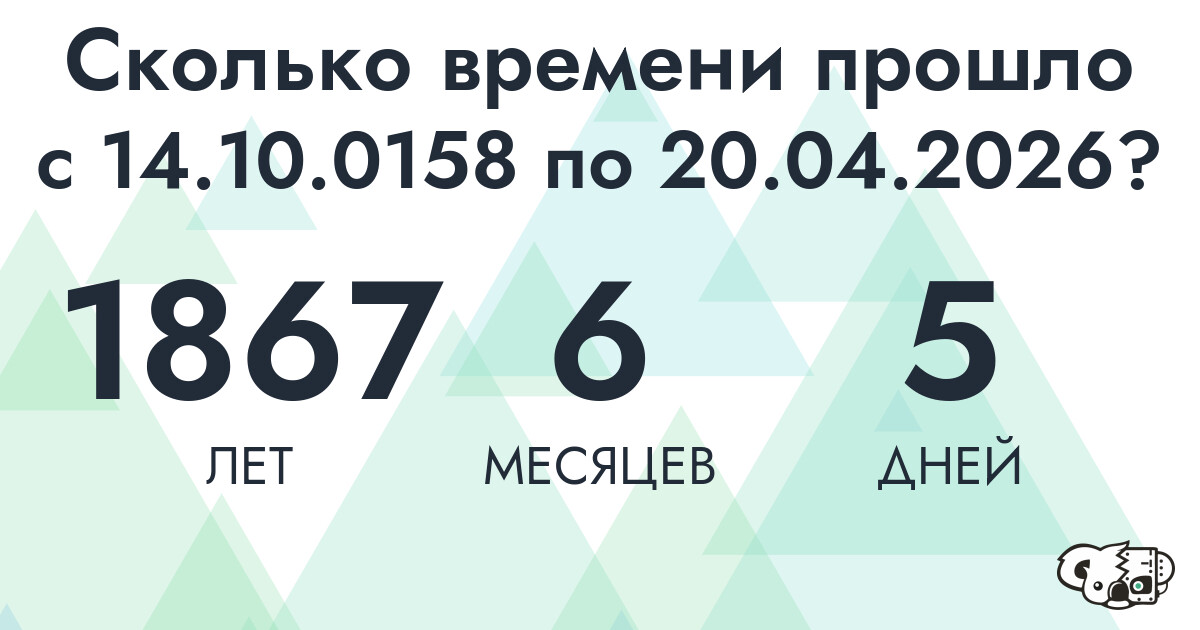 Сколько времени прошло с 14 октября 158 года по 20 апреля 2026 года