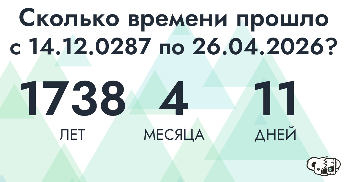 Сколько времени прошло с 14 декабря 287 года по 26 апреля 2026 года