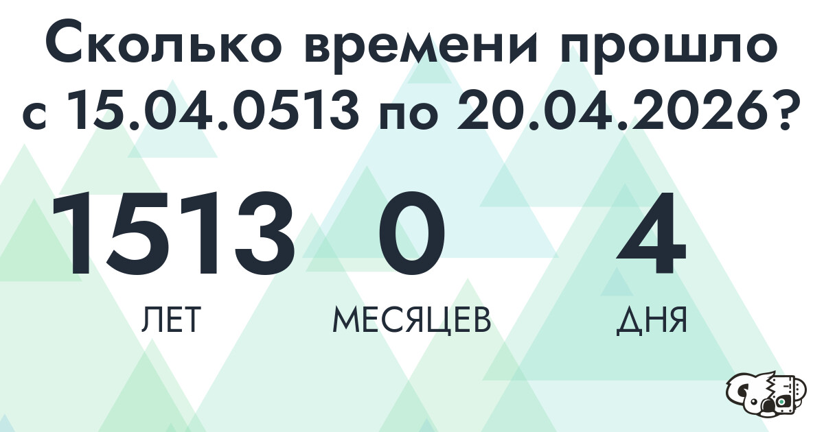 Сколько времени прошло с 15 апреля 513 года по 20 апреля 2026 года