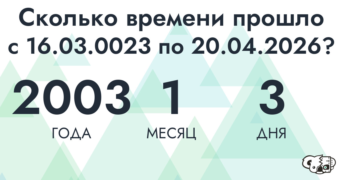 Сколько времени прошло с 16 марта 23 года по 20 апреля 2026 года